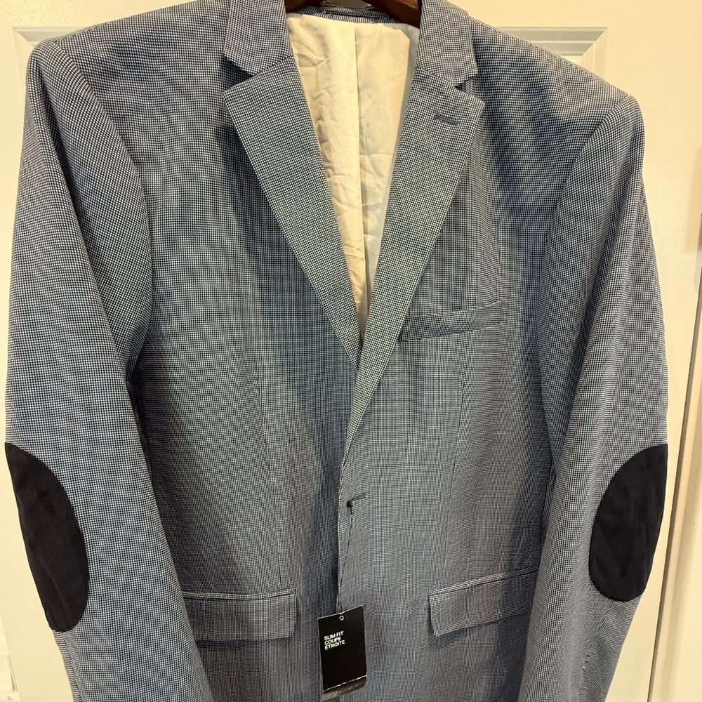 New w tags! Zara mens blue/white gingham blazer w suede elbow patches. U.S-44R
